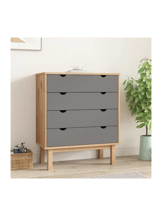 Chest of Drawers of Solid Wood with 4 Drawers Καφέ / Γκρι 76.5x39.5x90cm