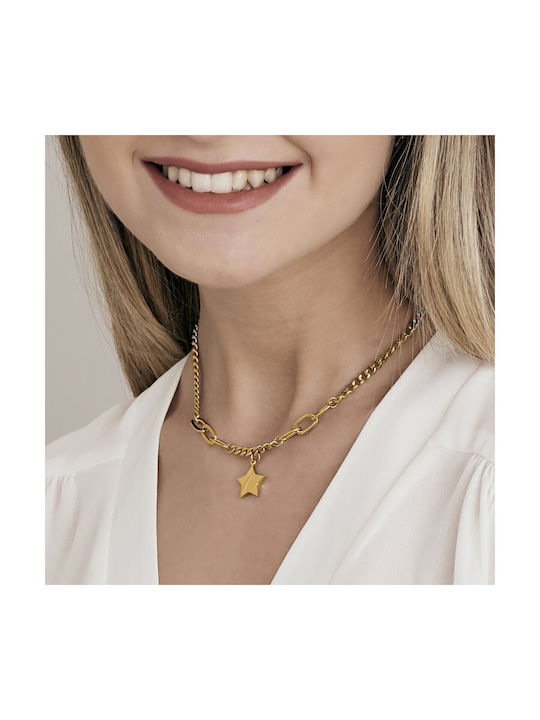 Luca Barra Necklace with design Star from Gold Plated Steel