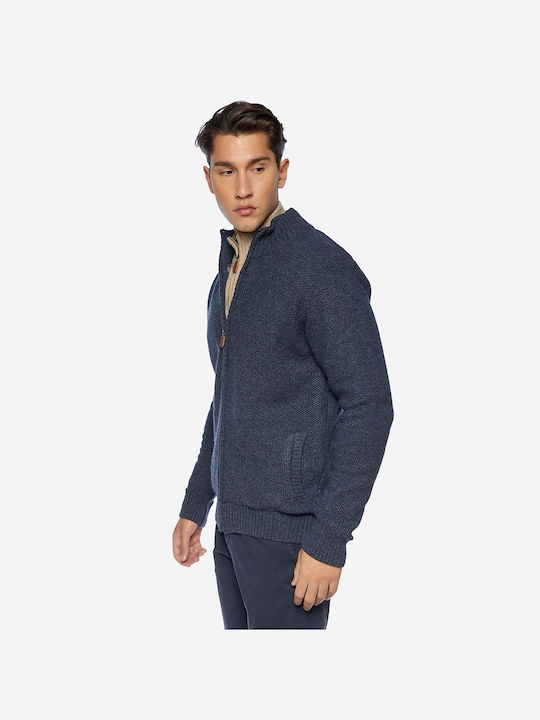Men's Knitted Cardigan with Zipper Navy Blue