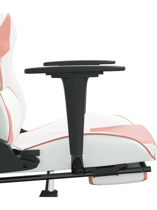 vidaXL 345466 Καρέκλα Gaming Δερματίνης με Υποπόδιο Λευκό/Ροζ