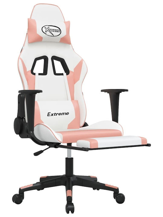 vidaXL 345466 Καρέκλα Gaming Δερματίνης με Υποπόδιο Λευκό/Ροζ