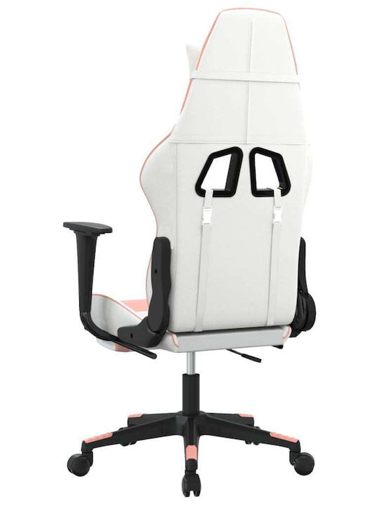 vidaXL 345466 Καρέκλα Gaming Δερματίνης με Υποπόδιο Λευκό/Ροζ