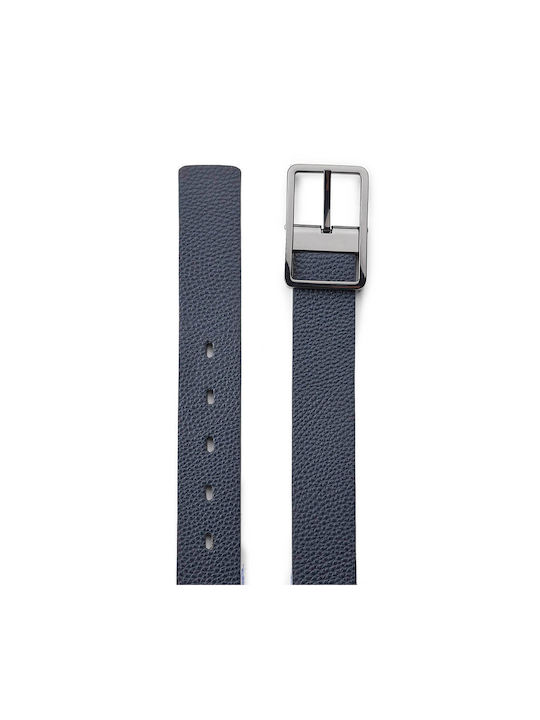 Verde Men's Leather Double Sided Belt Navy Blue