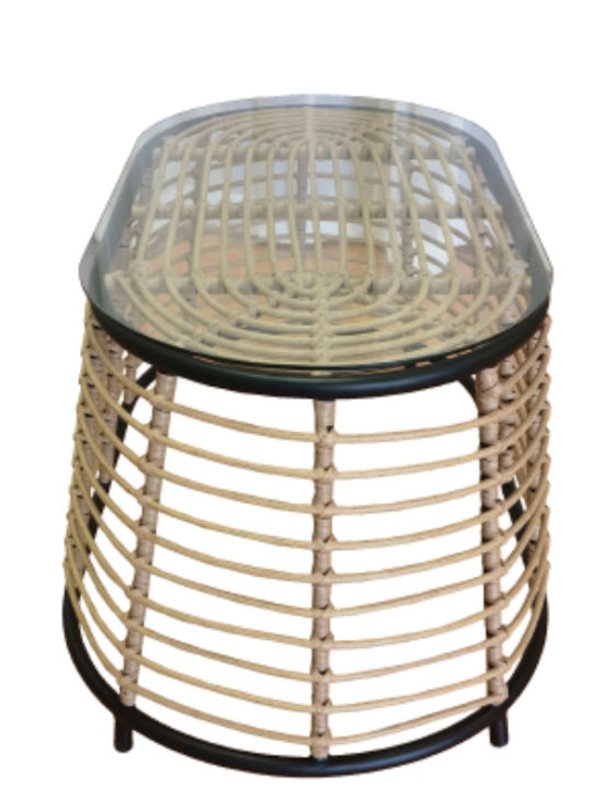 Loom Sitting Room Outdoor Free Standing Table with Glass Surface and Rattan Frame Natural 55x95x45cm