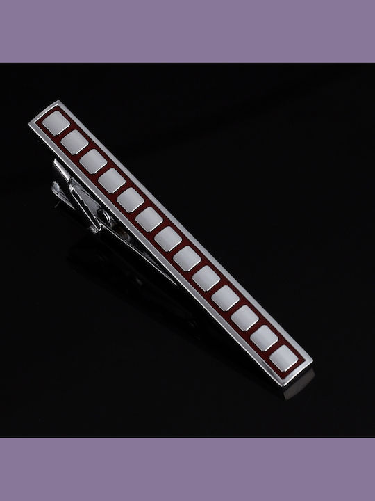 Silberner Krawattenclip mit burgunderrotem Emaille, 5,5 cm
