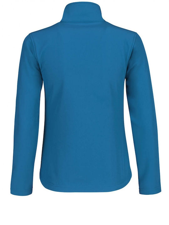 B&C ID.701 Women's Short Sports Softshell Jacket Waterproof and Windproof for Winter Blue