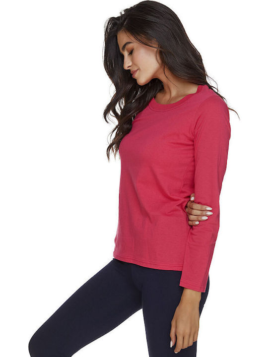 Damen Bluse Baumwolle Langärmelig Fuchsie