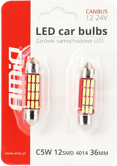AMiO Autolampen C5W 36mm Canbus LED 5600K Kaltes Weiß 12V 2W 2Stück