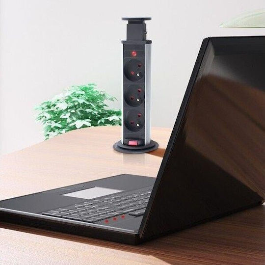 Design Light Τριπλή Χωνευτή Πρίζα Ρεύματος με 2 Θύρες USB Μαύρη