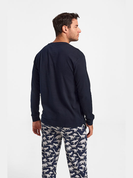 MEI Mei Danger Men's Winter Cotton Pajamas Set Navy Blue