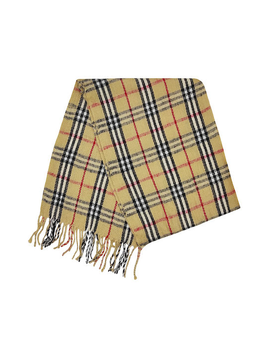 Women's scarf Men's scarf with fringes Beige plaid code 3559K