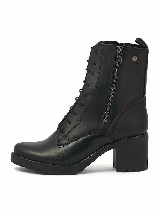 Leather Women's Ankle Boots with Medium Heel Black