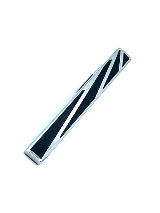 Ασημί Clip Γραβάτας με Μαύρο Σμάλτο 5,5 cm