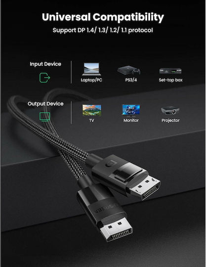 Ugreen Cable DisplayPort male - DisplayPort male 1m Μαύρο (80390)
