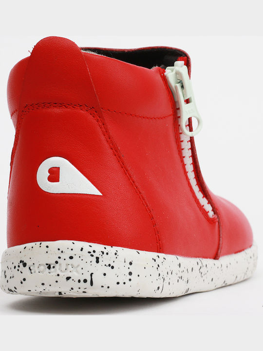 Leather Kids Boots with Zipper Red