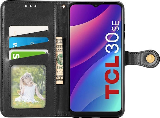 Retro Brieftasche Leder Schwarz (TCL 306 / 305 / 30 SE / 30E)