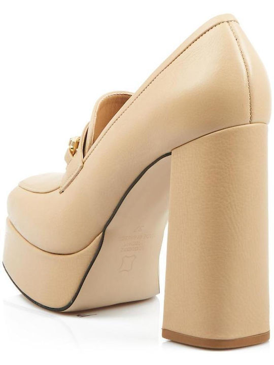 Fardoulis Leder Pumps mit Chunky hohem Absatz Beige