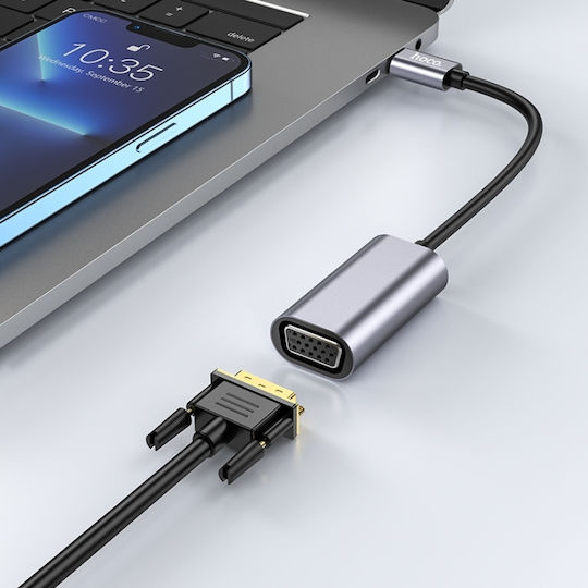 Hoco UA21 Μετατροπέας USB-C male σε VGA female Γκρι 1τμχ