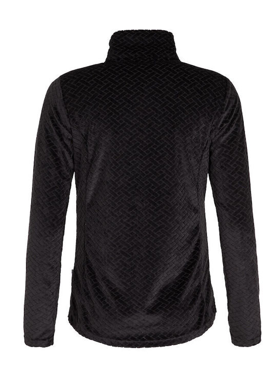 Fleece Γυναικεία Ζακέτα με Φερμουάρ σε Μαύρο Χρώμα