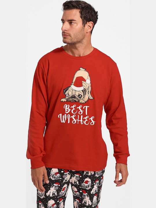 MEI Best Wishes Men's Winter Pajamas Set Red