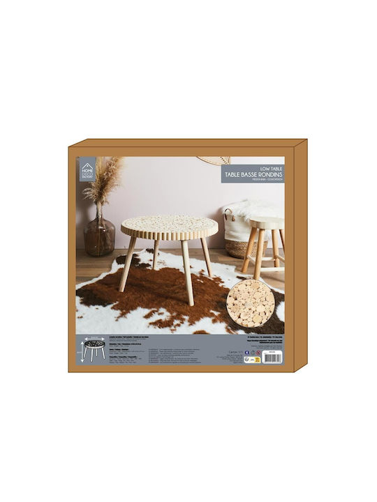 Round Central Coffee Table Made of Solid Wood Beige W60xL60xH40cm