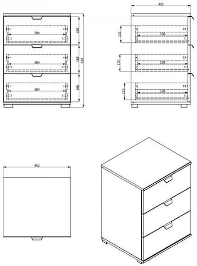 Nachttisch Duero 3F White pit 45x40x63cm