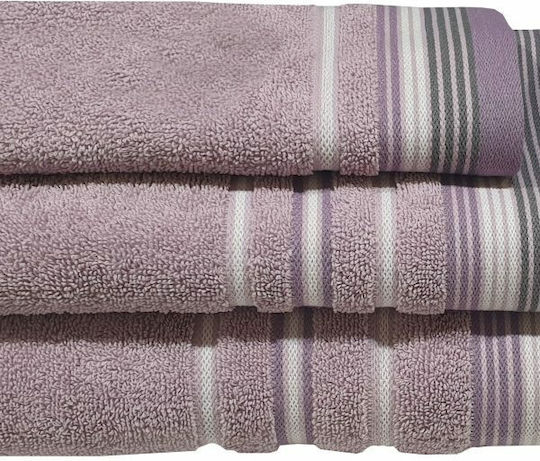Le Blanc Prosop de mână Satin Stripe 30x50cm. Liliac Greutate 500gr/m²