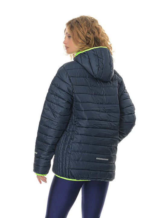 Athlos Sport Norway Women's Short Puffer Jacket for Winter with Hood Navy Blue