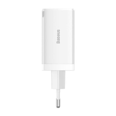 Baseus Ladegerät ohne Kabel GaN mit USB-A Anschluss und 2 USB-C Anschlüsse 65W Schnellaufladung 3.0 Weißs (GaN5 Pro)