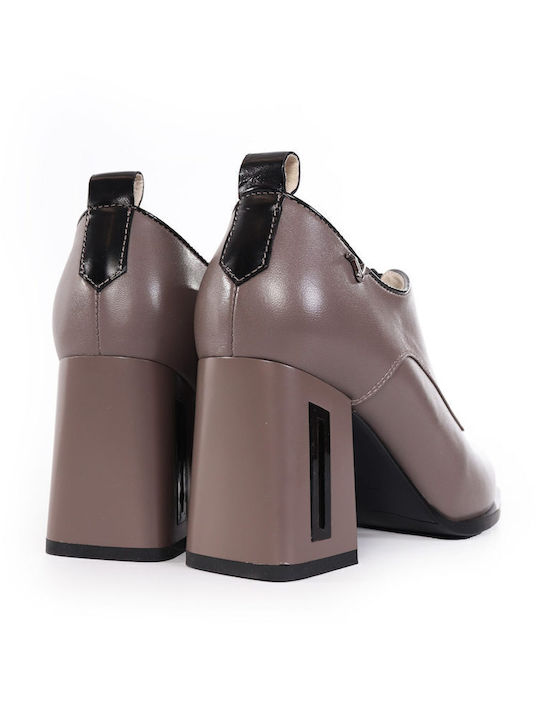 AMO5A1011 Leather Women's Oxford Boots with High Heel Taupe