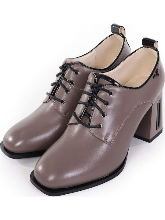 AMO5A1011 Leather Women's Oxford Boots with High Heel Taupe