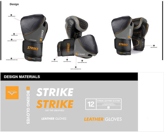 eBoxing Premium Strike Boxing Gloves Leather for Match Gray