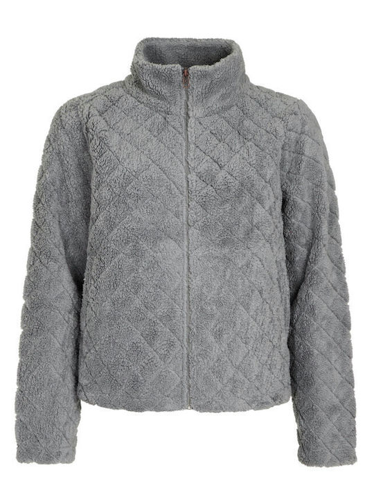 Fleece Γυναικεία Ζακέτα με Φερμουάρ σε Γκρι Χρώμα