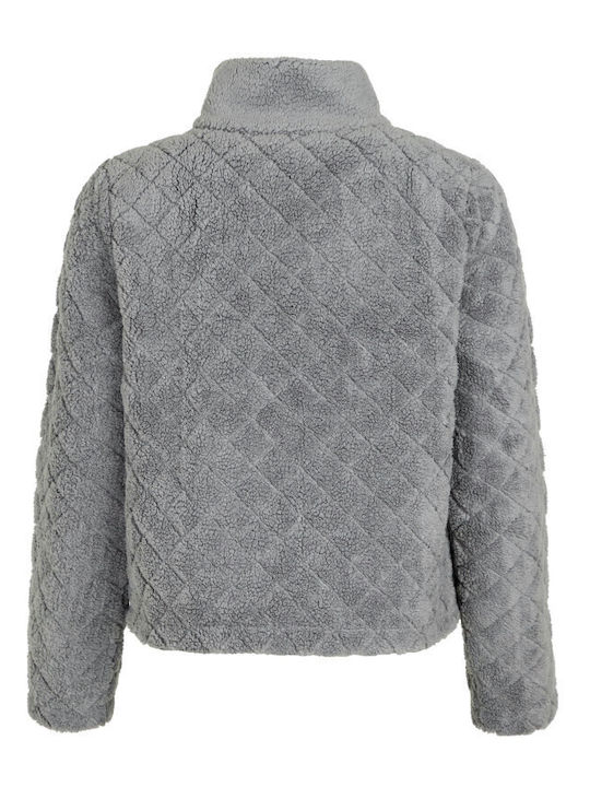 Fleece Γυναικεία Ζακέτα με Φερμουάρ σε Γκρι Χρώμα