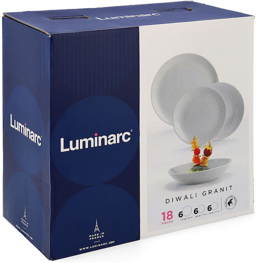 Luminarc Diwali Granit Σερβίτσιο Πιάτων από Πορσελάνη Γκρι 18τμχ