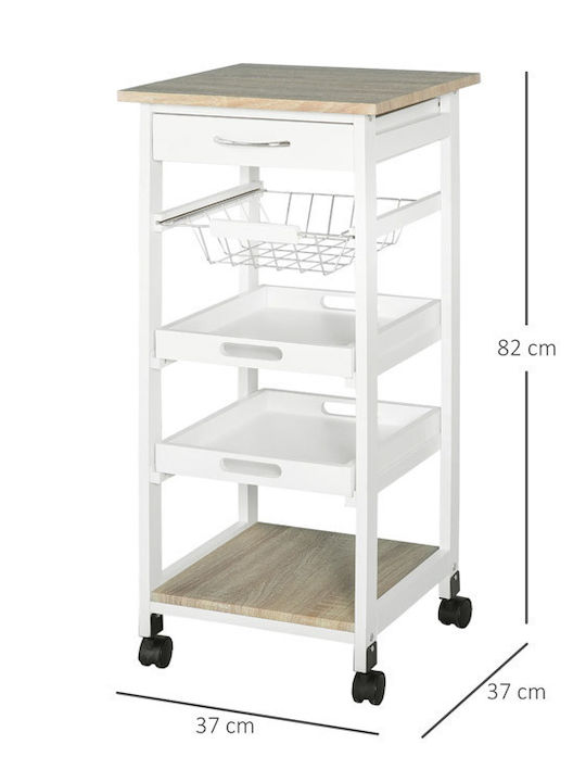HomCom Troleu De Bucătărie Din Lemn Cu 4 Locuri Alb 82x37x37cm
