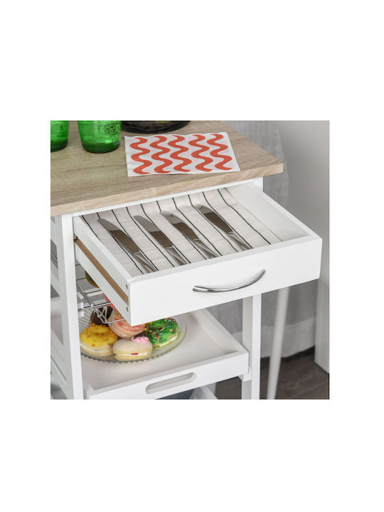 HomCom Troleu De Bucătărie Din Lemn Cu 4 Locuri Alb 82x37x37cm