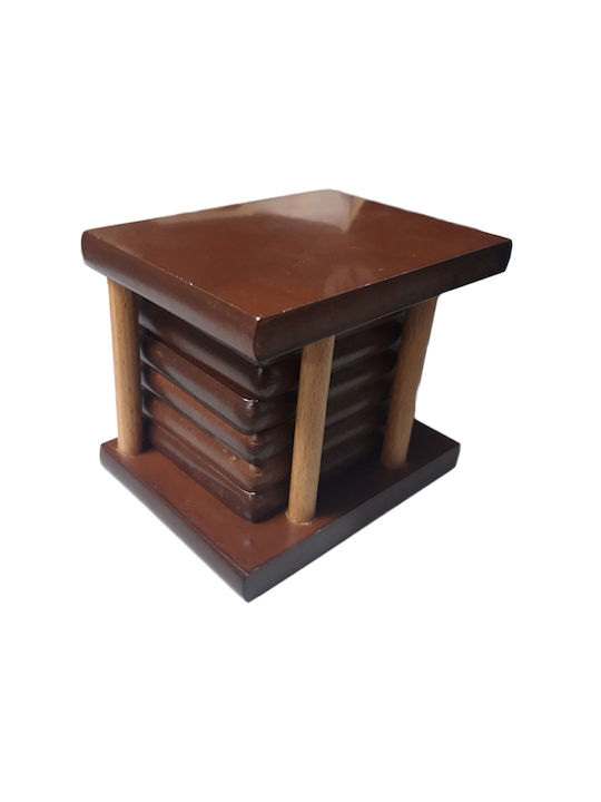 Karvounis Suporturi pentru pahare Lemn cu Suport Maro 12x8cm 6buc