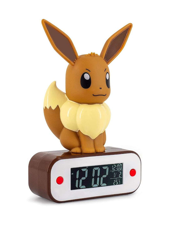 Teknofun Pokemon Eevee Digital Tabletop Clock LED Plastic with Alarm Clock Brown BOTI37796