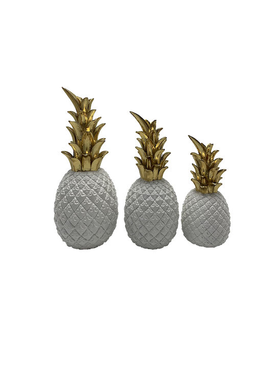 Καρβούνης Dekorativer Ananas aus Polyresin Χρυσός-Λευκός 9.5x9.5x24cm 1Stück