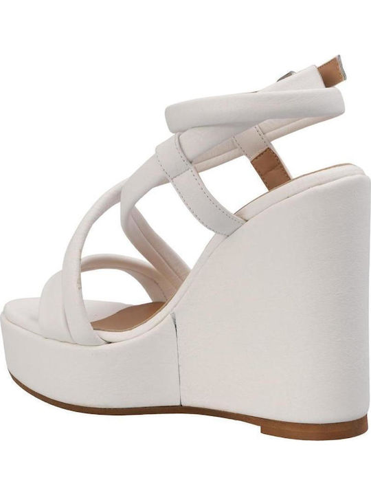 Women's Leather Ankle Strap Platforms White
