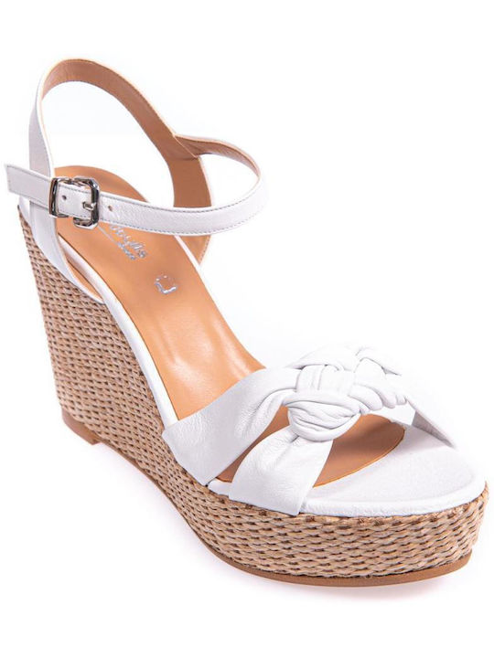 Fardoulis Women's Leather Ankle Strap Platforms White