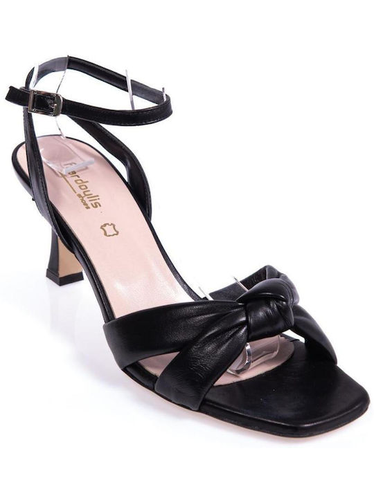 Fardoulis Leather Women's Sandals 609-02L with Ankle Strap Black