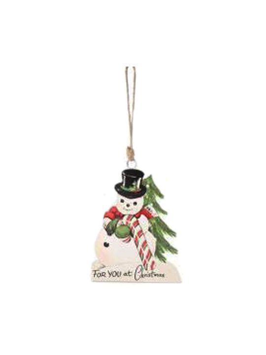 Hanging Snowman Metallic White 8x11cm