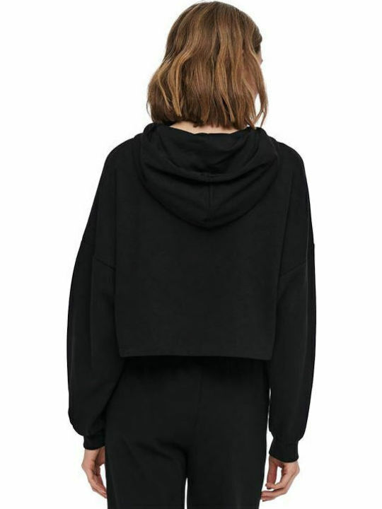 Paco & Co Women's Cropped Hooded Velvet Sweatshirt Black