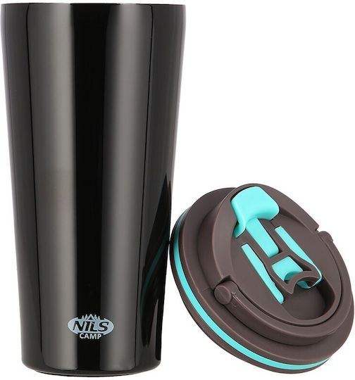 Nils NCB18 Glass Thermos Stainless Steel 500ml Black with Mouthpiece
