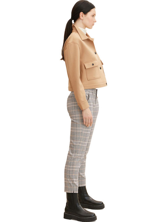 Women's Fabric Capri Trousers Checked Beige
