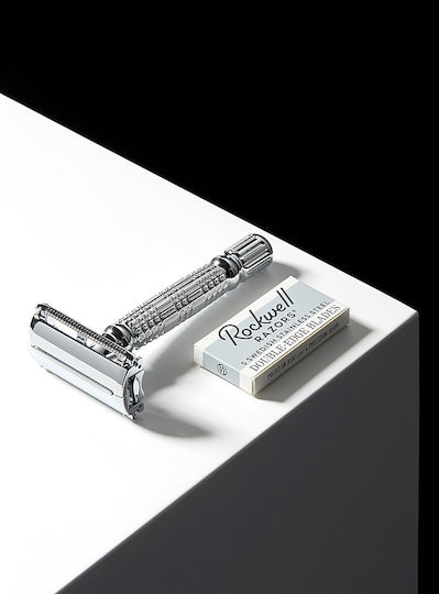 Rockwell Razors R1 Rookie Бръсначка сигурност Затворен тип Пеперуда с остриета за чувствителна кожа бял хром 5бр