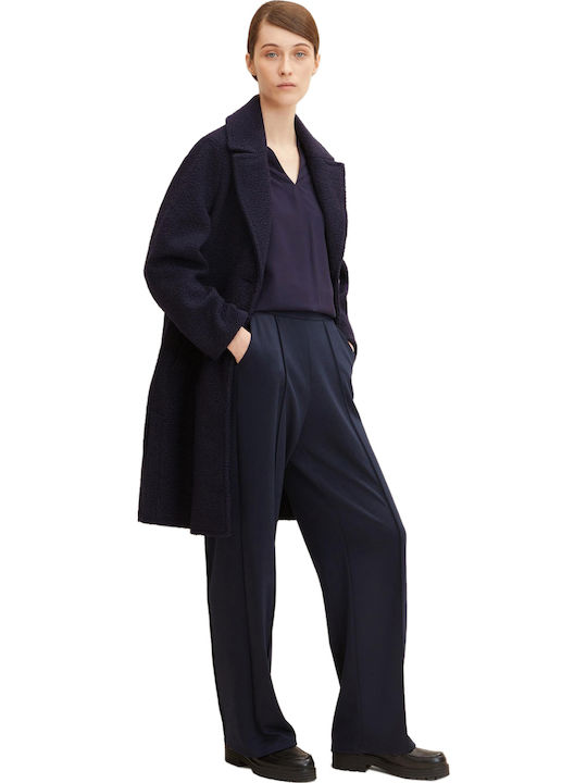 Curly Women's Navy Blue Coat with Buttons