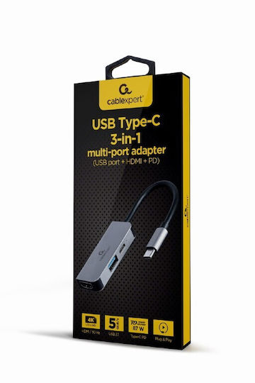 Cablexpert USB-C Docking Station με HDMI 4K PD Ασημί (A-CM-COMBO3-02)